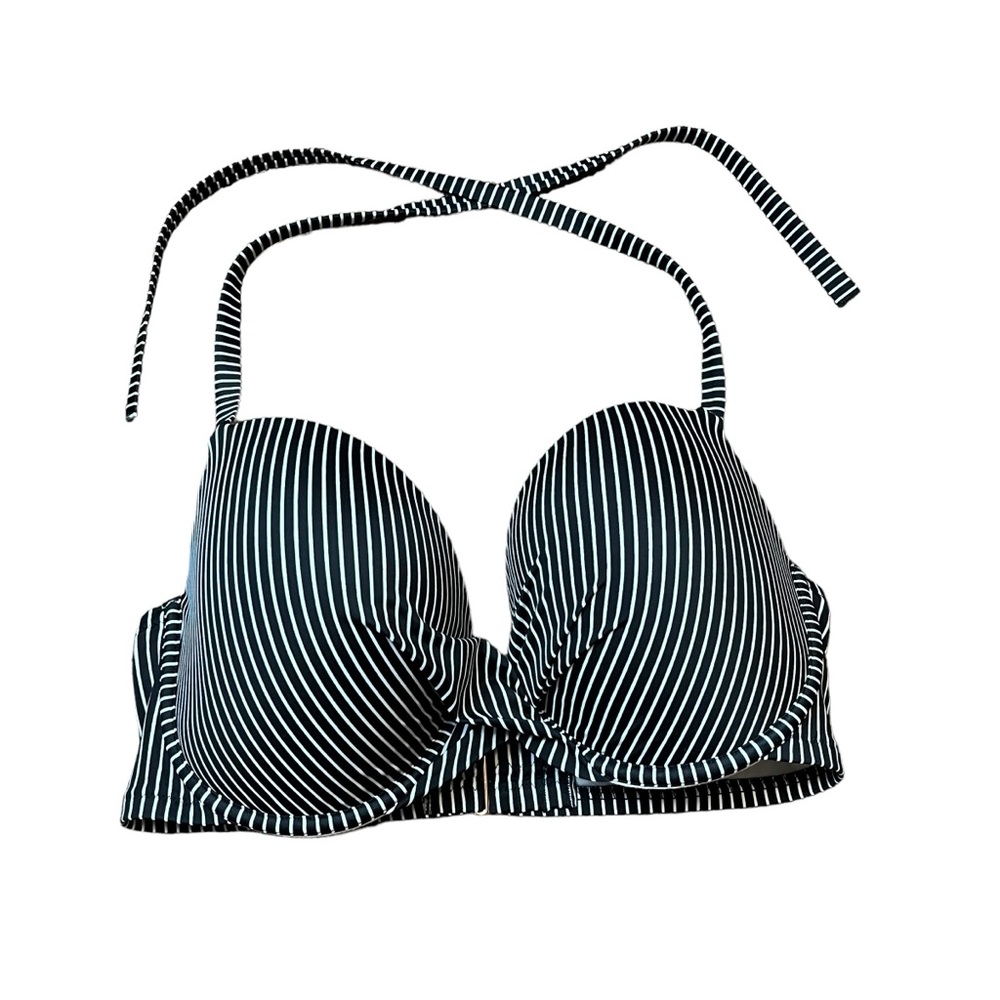 Shade & Shore Black Stripe Bikini Top Size 38DD women